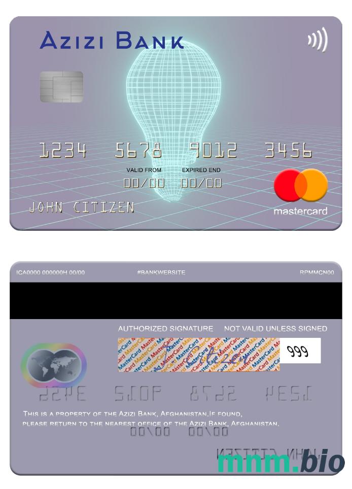 Afghanistan Azizi Bank przykład karty mastercard w formacie PSD